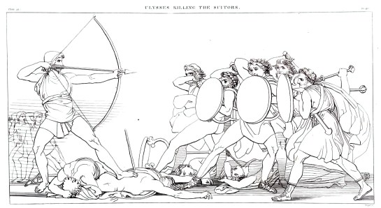 Odysseus killing the suitors, by John Flaxman