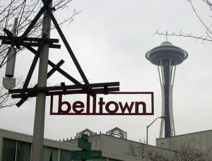 Belltown sign with space needle