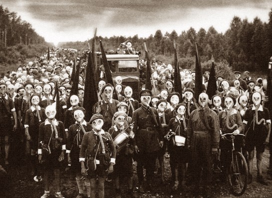 Leningrad children prepare for gas attack